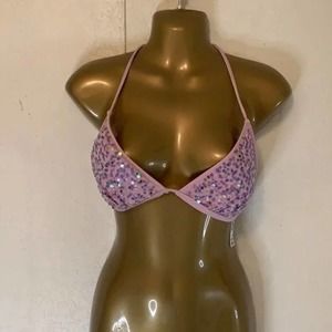 Purple 'VS Pink' sequins halter bra bikini M